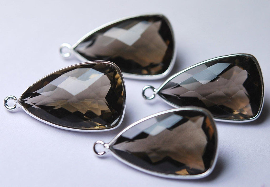 925 Sterling Silver Smoky Quartz Faceted Trillion Shape Pendant, 2 Piece Of 25mm - Jalvi & Co.