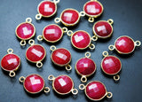 925 Sterling Silver Vermeil Natural Dyed Ruby Faceted Coins Shape Connector, 2 Piece Of 17mm Approx.