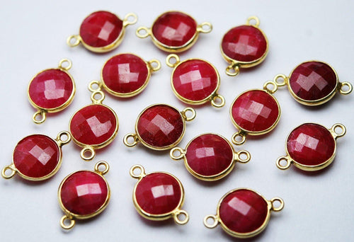 925 Sterling Silver Vermeil Natural Dyed Ruby Faceted Coins Shape Connector, 2 Piece Of 17mm Approx. - Jalvi & Co.