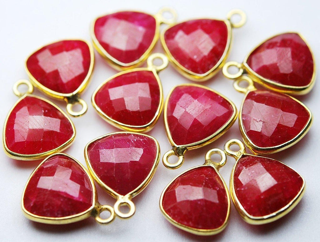 925 Sterling Silver Vermeil Natural Dyed Ruby Faceted Trillion Shape Pendent, 2 Piece Of 14mm Approx. - Jalvi & Co.