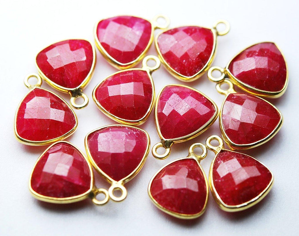 925 Sterling Silver Vermeil Natural Dyed Ruby Faceted Trillion Shape Pendent, 2 Piece Of 14mm Approx. - Jalvi & Co.