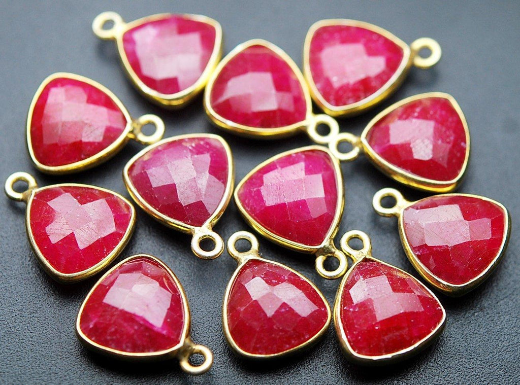 925 Sterling Silver Vermeil Natural Dyed Ruby Faceted Trillion Shape Pendent, 2 Piece Of 14mm Approx. - Jalvi & Co.