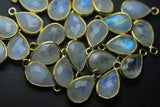 925 Sterling Silver Vermeil Rainbow Moonstone Faceted Pear Shape Pendant, 10 Piece Of 18mm