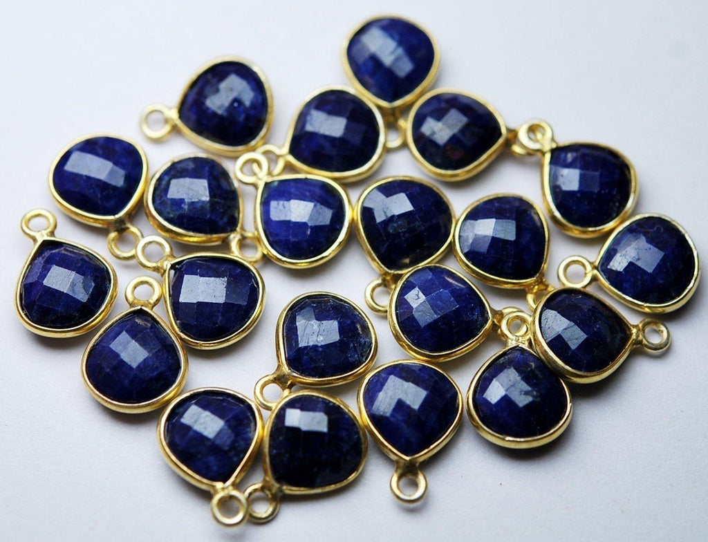 925 Sterling Silver Vermeil,Dyed Natural Blue sapphire Faceted Heart Shape Connector, 2 Piece Of 14mm Approx - Jalvi & Co.