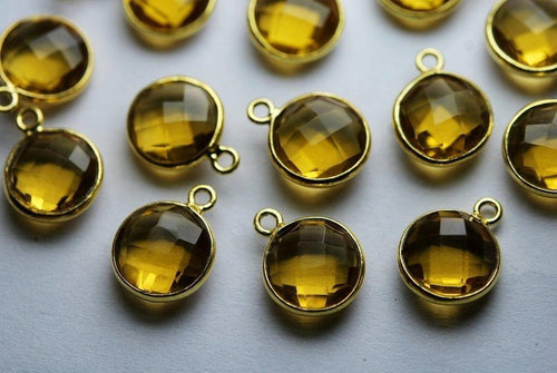 925 Sterling Silver Vermeil,Yellow Quartz Faceted Coins Shape Connector, 2 Piece Of 14mm - Jalvi & Co.