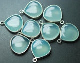 925 Sterling Silver,Aqua Chalcedony Smooth Heart Shape Pendant, 5 Piece Of 18mm,Matched Pair