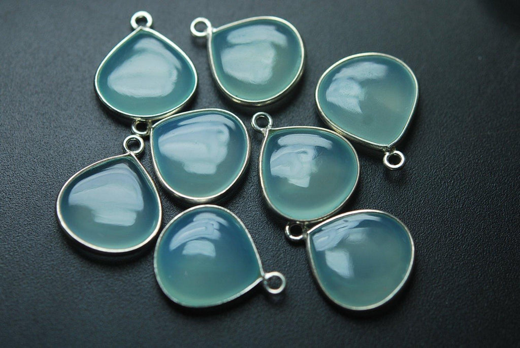 925 Sterling Silver,Aqua Chalcedony Smooth Heart Shape Pendant, 5 Piece Of 18mm,Matched Pair - Jalvi & Co.