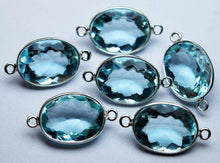 Load image into Gallery viewer, 925 Sterling Silver,Aquamarine Blue Quartz Faceted Oval Shape Connector, 2 Piece Of 23mm Approx - Jalvi &amp; Co.