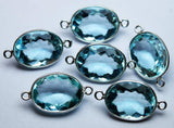 925 Sterling Silver,Aquamarine Blue Quartz Faceted Oval Shape Connector, 2 Piece Of 23mm Approx