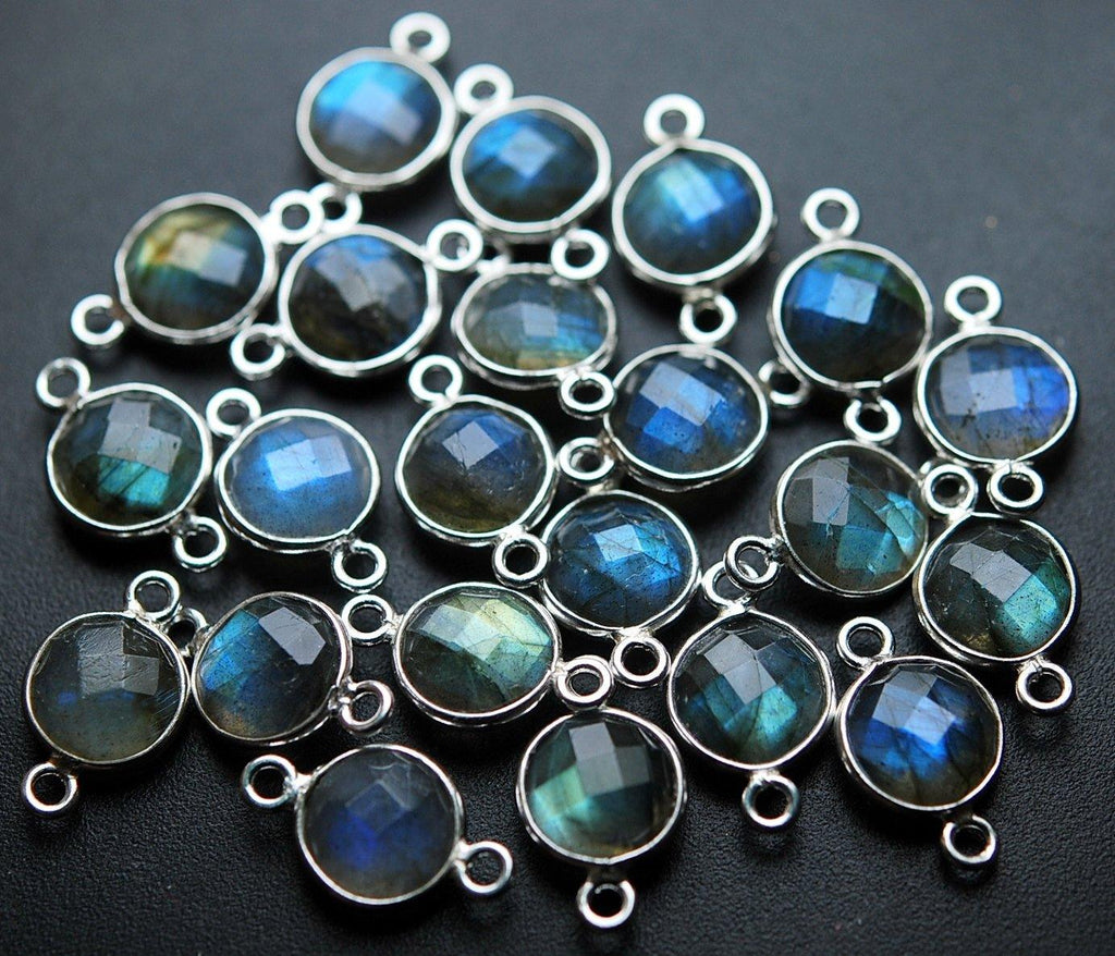 925 Sterling Silver,Blue Flash Labradorite Faceted Coins Shape Connector, 10 Piece 15mm - Jalvi & Co.