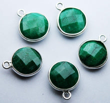 Load image into Gallery viewer, 925 Sterling Silver,Dyed Natural Green Emerald Faceted Coins Shape charm, 8 Piece Of 14mm Approx - Jalvi &amp; Co.