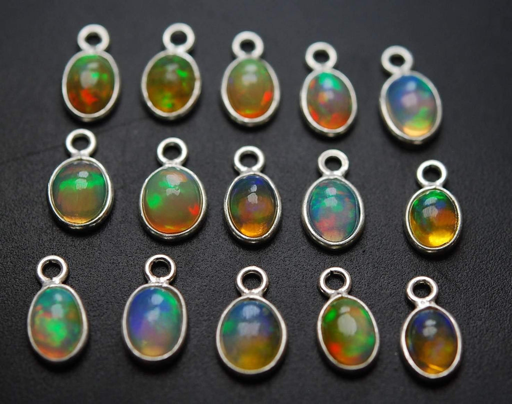 925 Sterling Silver,Ethiopian Opal Pendant Charm, 2 Piece Of 11-12mm - Jalvi & Co.