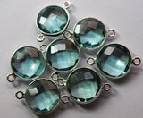 925 Sterling Silver,Fluorite Green Quartz Faceted Coins Shape Pendant Connector, 10 Piece Of 19mm Approx