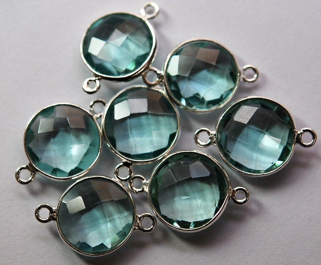 925 Sterling Silver,Fluorite Green Quartz Faceted Coins Shape Pendant Connector, 10 Piece Of 19mm Approx - Jalvi & Co.