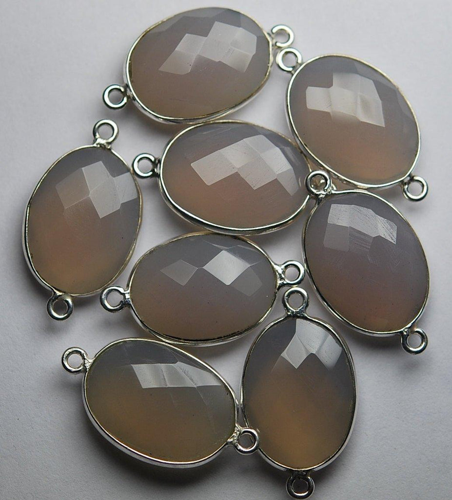 925 Sterling Silver,Gray Chalcedony Faceted Oval Shape Connector, 5 Piece Of 23mm Approx - Jalvi & Co.