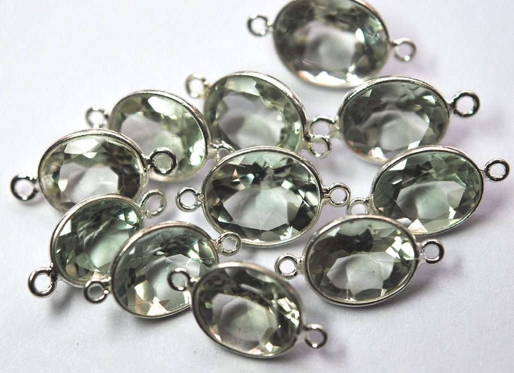 925 Sterling Silver,Green Amethyst Faceted Oval Shape Connector, 5 Piece Of 16mm Approx - Jalvi & Co.