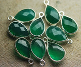 925 Sterling Silver,Green Onyx Faceted Pear Shape Pendant, 10 Piece Of 16mm