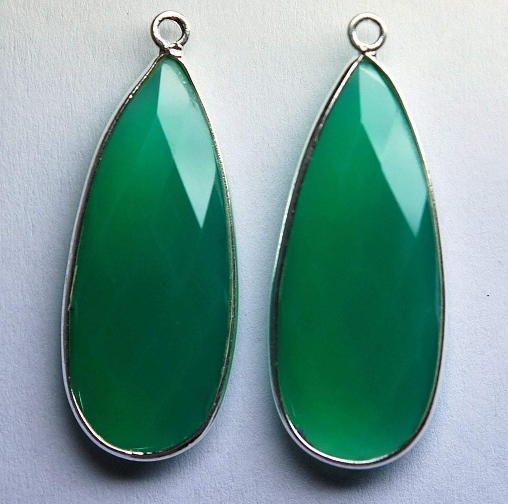 925 Sterling Silver,Green Onyx Faceted Pear Shape Pendant, 2 Pieces Of 33mm - Jalvi & Co.