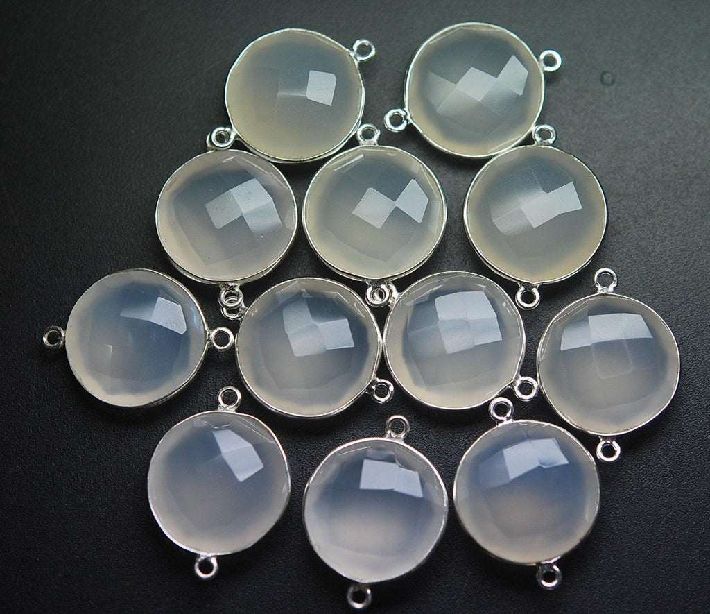 925 Sterling Silver,Grey Chalcedony Faceted Coins Shape Connector, 10 Piece Of 17mm Approx - Jalvi & Co.