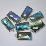 925 Sterling Silver,Labradorite Faceted Baguettes Shape Connector, 2 Piece Of 27mm Approx