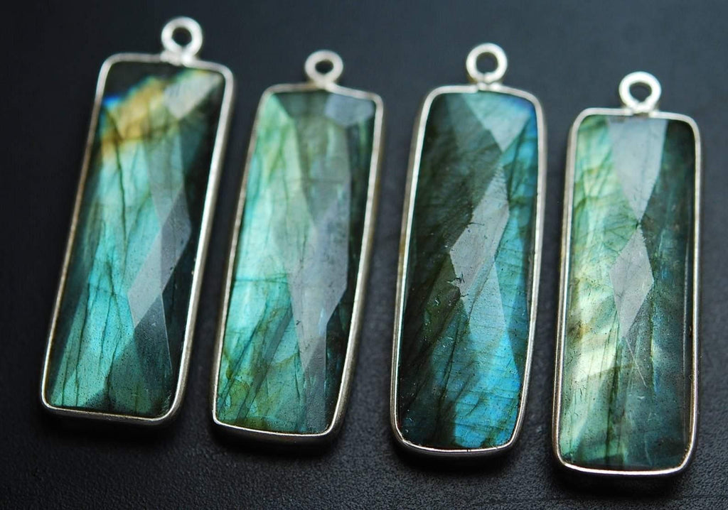 925 Sterling Silver,Labradorite Faceted Baguettes Shape Pendant, 1 Piece Of 33mm Approx - Jalvi & Co.