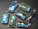 925 Sterling Silver,Labradorite Faceted Baguettes Shape Pendant, 10 Piece Of 23mm Approx