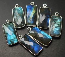 Load image into Gallery viewer, 925 Sterling Silver,Labradorite Faceted Baguettes Shape Pendant, 10 Piece Of 23mm Approx - Jalvi &amp; Co.