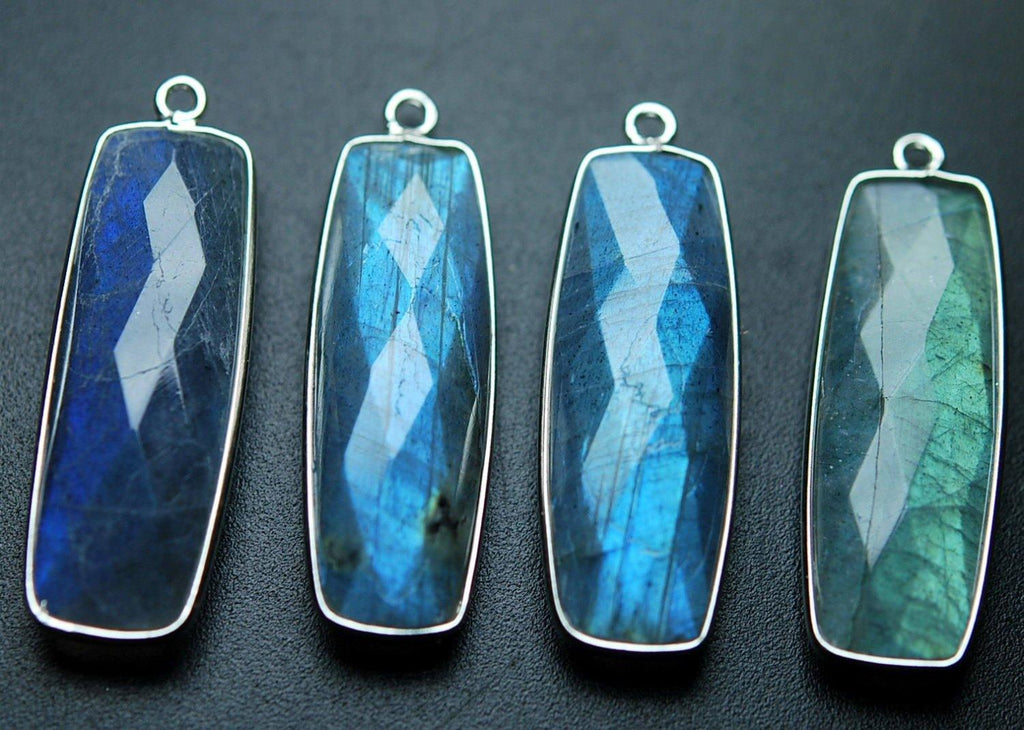 925 Sterling Silver,Labradorite Faceted Baguettes Shape Pendant, 2 Piece Of 33mm Approx - Jalvi & Co.