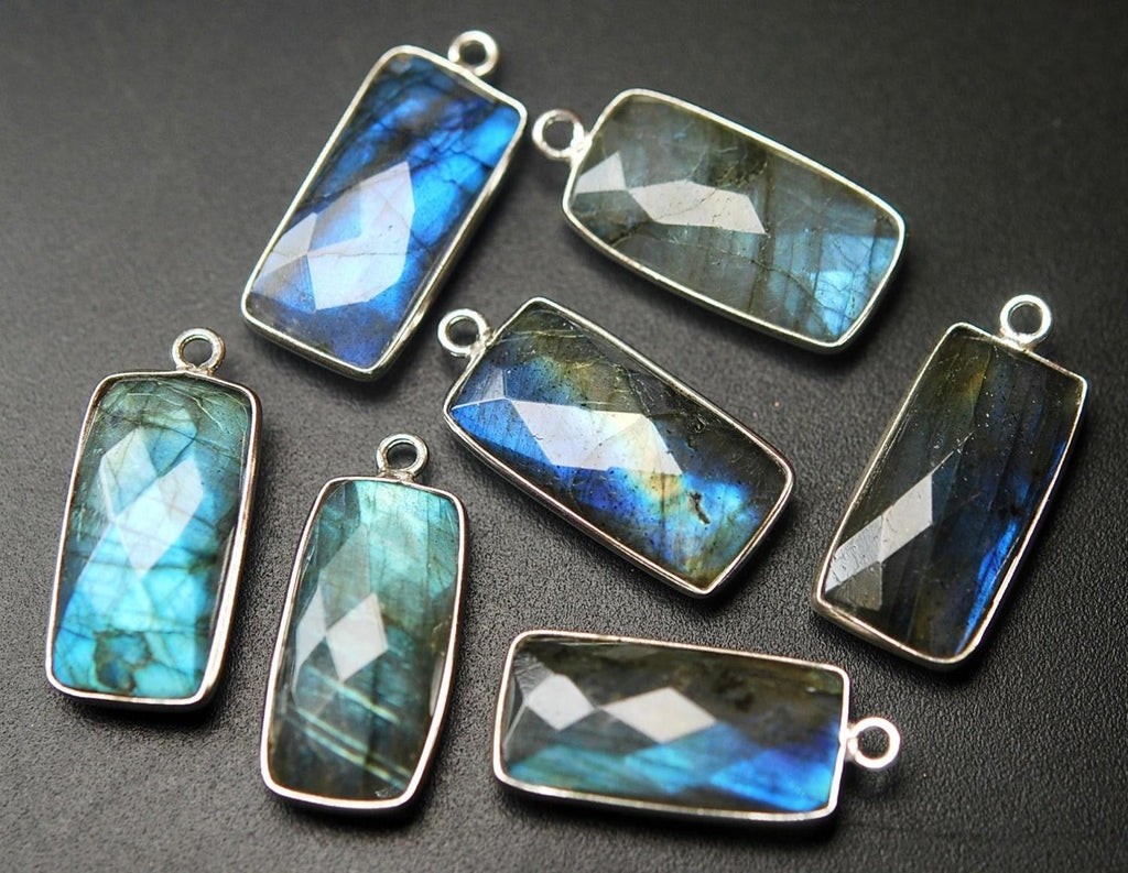 925 Sterling Silver,Labradorite Faceted Baguettes Shape Pendant,2 Piece of 23mm approx. - Jalvi & Co.