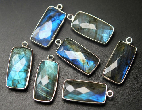 925 Sterling Silver,Labradorite Faceted Baguettes Shape Pendant,2 Piece of 23mm approx. - Jalvi & Co.