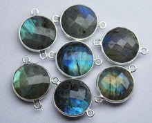 Load image into Gallery viewer, 925 Sterling Silver,Labradorite Faceted Coins Shape Connector, 2 Piece 23mm - Jalvi &amp; Co.