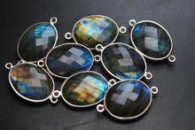 Load image into Gallery viewer, 925 Sterling Silver,Labradorite Faceted Oval Shape Connector, 2 Piece Of 21mm Approx - Jalvi &amp; Co.