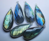 925 Sterling Silver,Labradorite Faceted Pear Shape Pendant, 2 Piece Of 38mm Approx