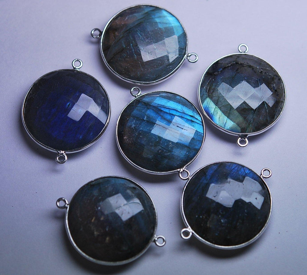925 Sterling Silver,Labradorite Faceted Round Shape Pendant, 5 Piece Of 26mm Approx - Jalvi & Co.