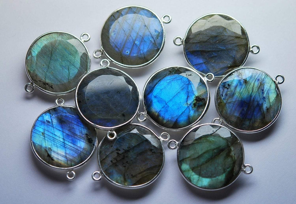 925 Sterling Silver,Labradorite Faceted Round Slice Shape Connectors, 5 Piece Of 16mm Approx - Jalvi & Co.