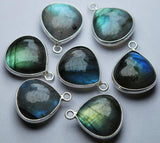 925 Sterling Silver,Labradorite Smooth Heart Shape Pendant, 5 Piece Of 14mm Approx