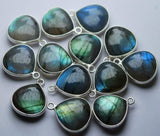 925 Sterling Silver,Labradorite Smooth Heart Shape Pendant, 5 Piece Of 14mm Approx