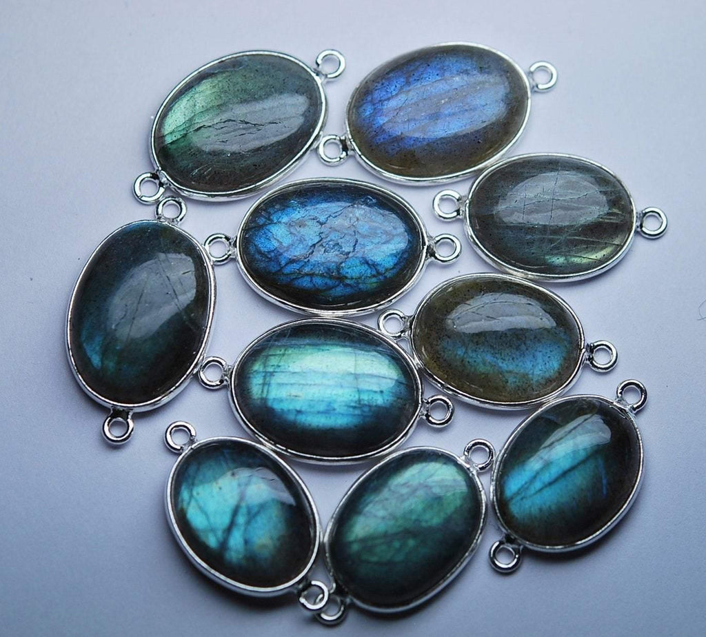 925 Sterling Silver,Labradorite Smooth Oval Shape Pendant, 3 Piece Of 23-25mm Approx - Jalvi & Co.