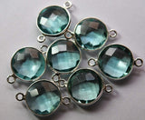 925 Sterling Silver,Light Sky Blue 10 In Vermeil Faceted Coins Shape Pendant Connector, 19mm Approx