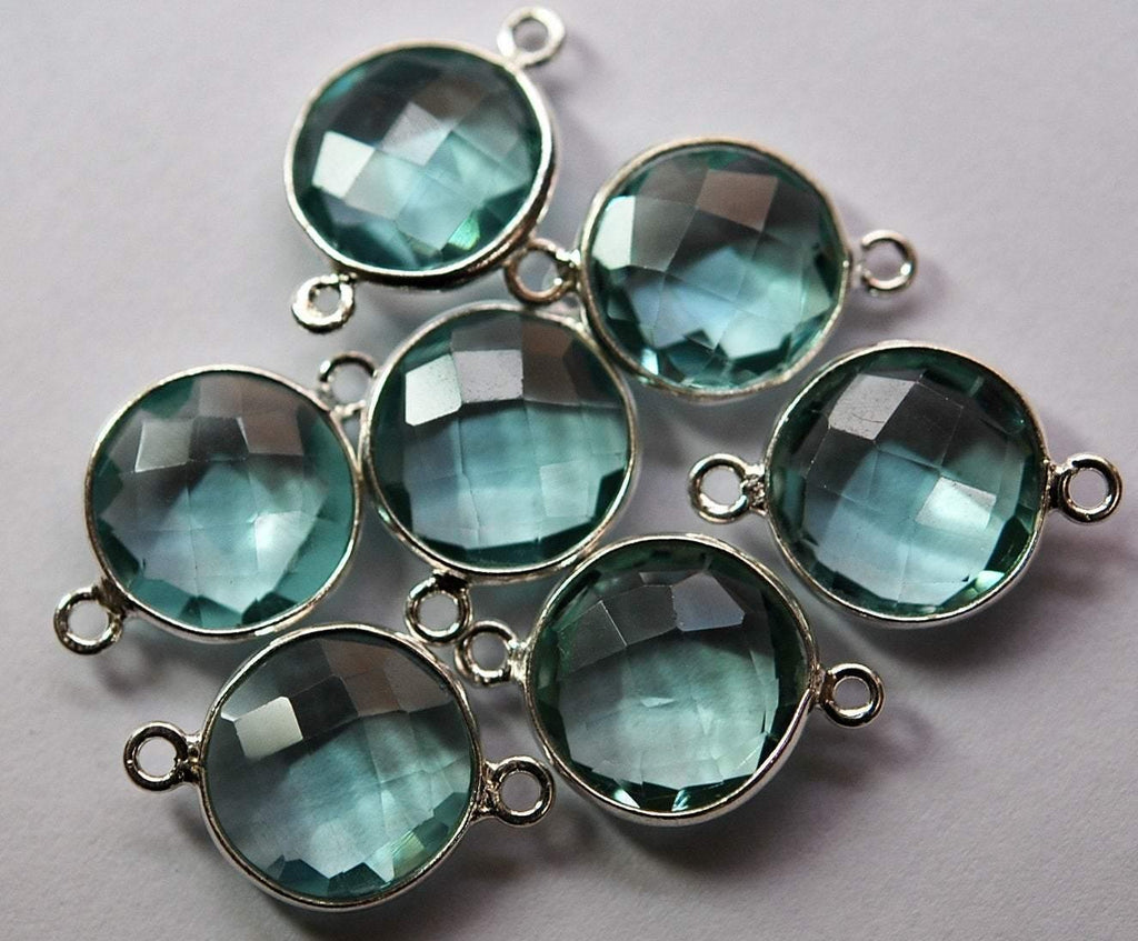 925 Sterling Silver,Light Sky Blue 10 In Vermeil Faceted Coins Shape Pendant Connector, 19mm Approx - Jalvi & Co.