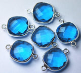 925 Sterling Silver,Light Sky Blue Quartz Faceted Cushion Shape Pendent, 10 Piece Of 19mm Approx