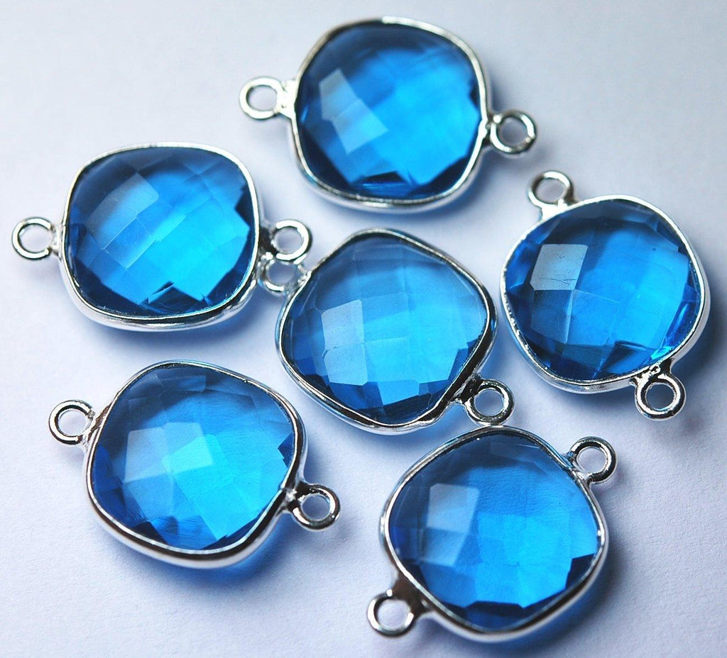 925 Sterling Silver,Light Sky Blue Quartz Faceted Cushion Shape Pendent, 10 Piece Of 19mm Approx - Jalvi & Co.