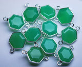 925 Sterling Silver,Match Pair Chrysoprase Chalcedony Faceted Hexagon Shape Pendant, 10 Piece Of 31mm