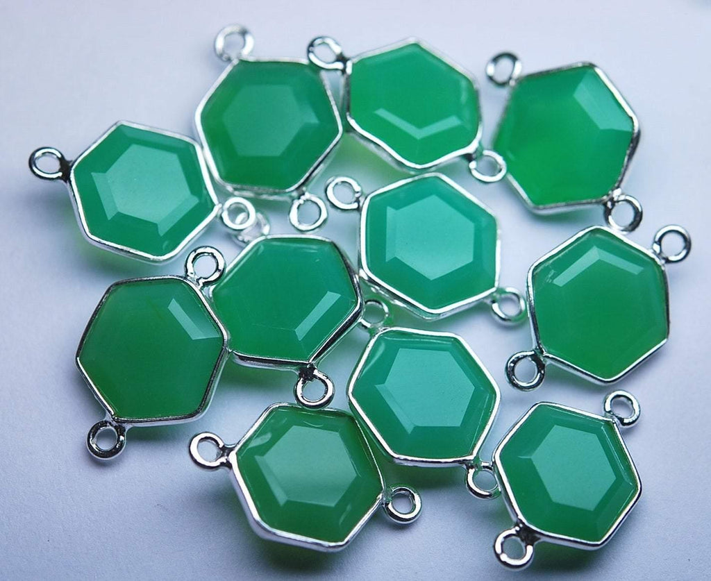 925 Sterling Silver,Match Pair Chrysoprase Chalcedony Faceted Hexagon Shape Pendant, 10 Piece Of 31mm - Jalvi & Co.