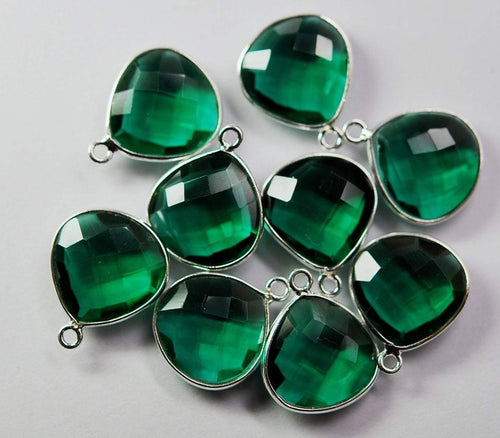 925 Sterling Silver,Matched Pairs,Emerald Green Quartz Heart Shape Pendant, 5 Piece Of 18mm Approx - Jalvi & Co.