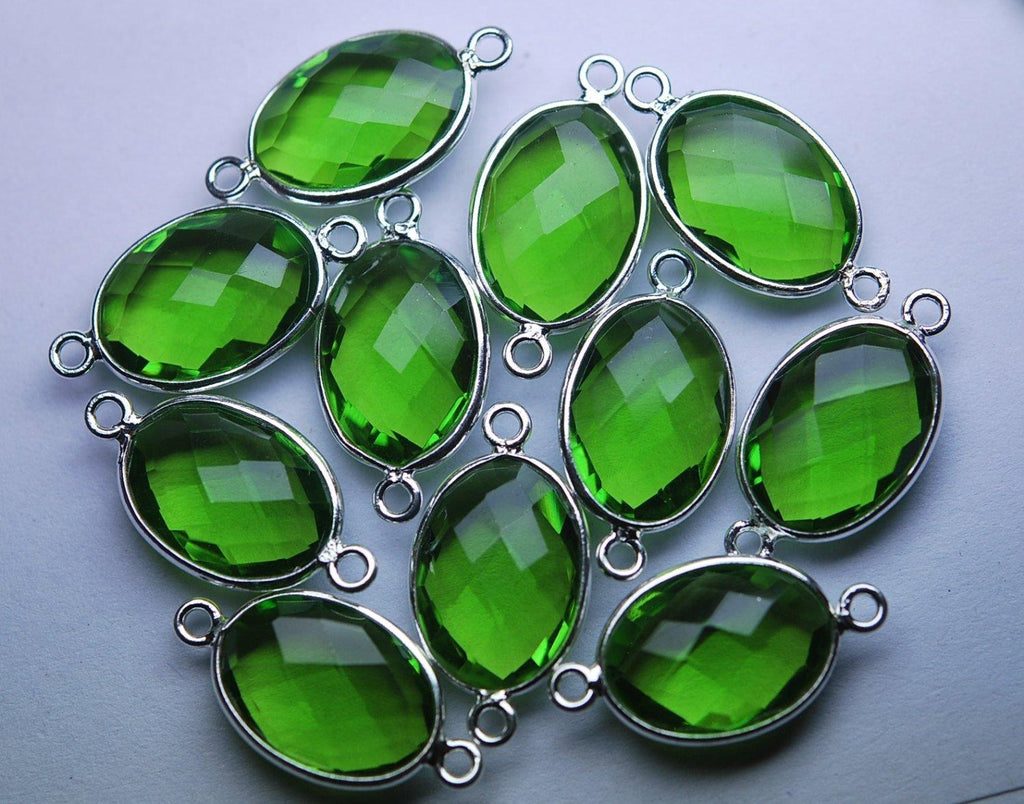 925 Sterling Silver,Peridot Green Quartz Faceted Oval Shape Connector, 3 Piece Of 20mm Approx - Jalvi & Co.