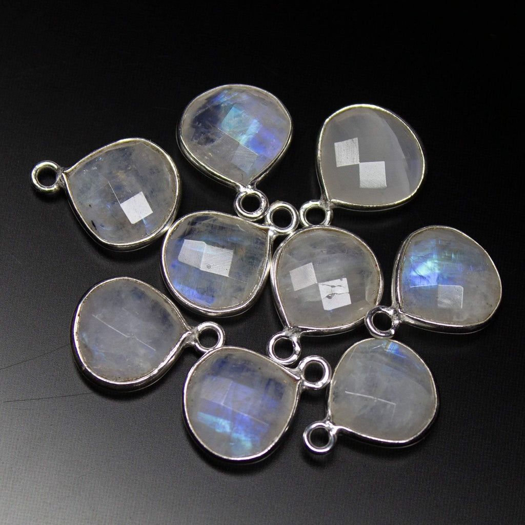 925 Sterling Silver,Rainbow Moonstone Faceted Heart Shape Pendant, 6 Piece Of 15mm Approx - Jalvi & Co.