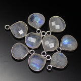 925 Sterling Silver,Rainbow Moonstone Faceted Heart Shape Pendant, 6 Piece Of 15mm Approx