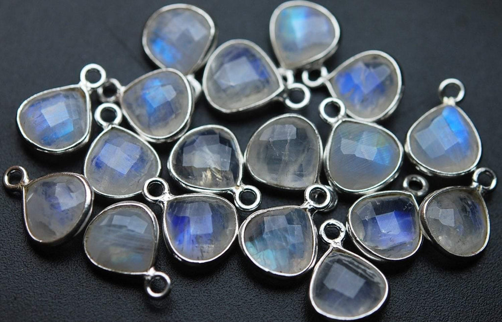 925 Sterling Silver,Rainbow Moonstone Faceted Heart Shape Pendant, 6 Piece Of 15mm Approx - Jalvi & Co.