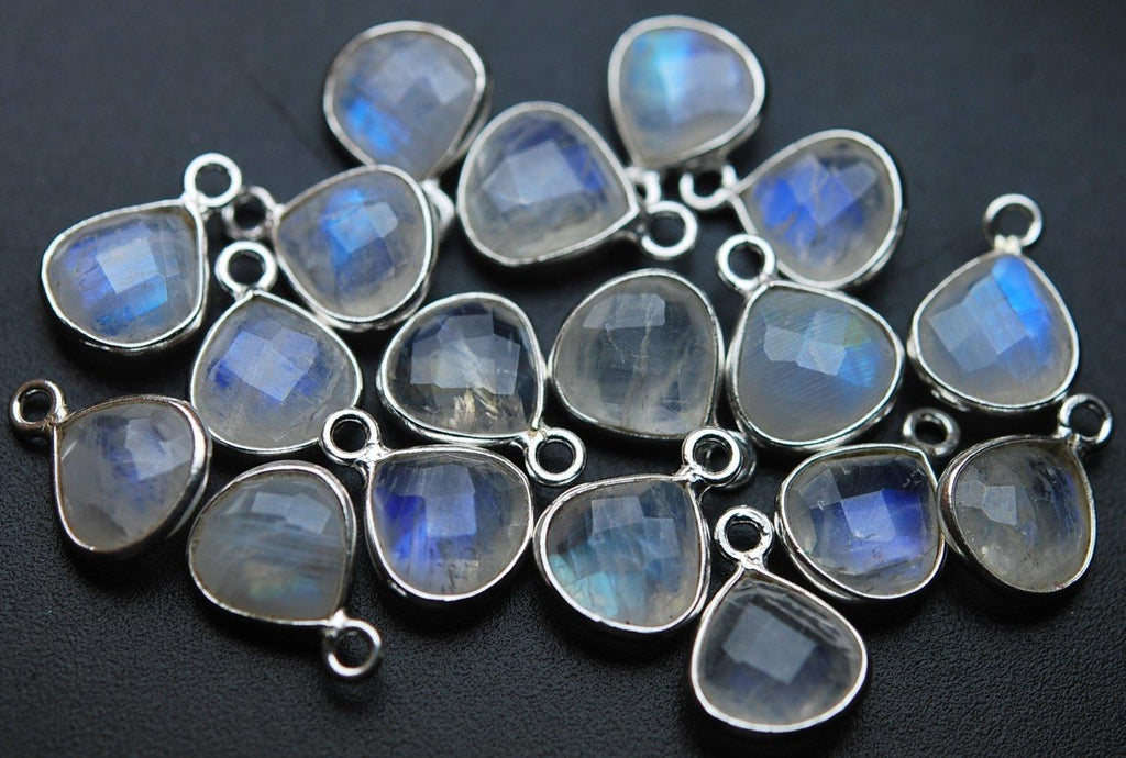 925 Sterling Silver,Rainbow Moonstone Faceted Heart Shape Pendant, 6 Piece Of 19mm Approx - Jalvi & Co.